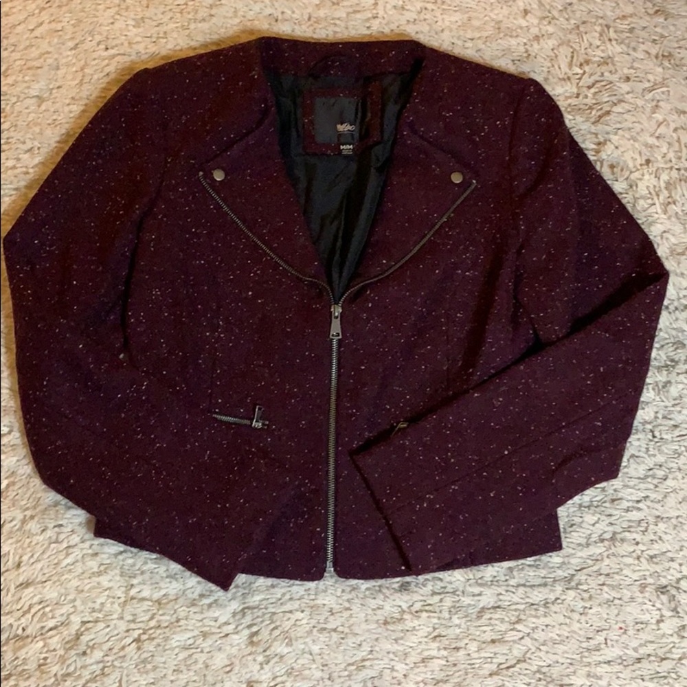 Burgundy Confetti Zip Front Blazer